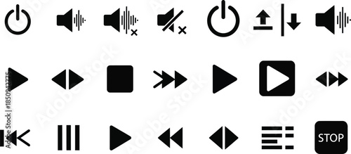 Collection of black and white media control icons