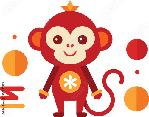 Cute red monkey illustration, flat design, cheerful character