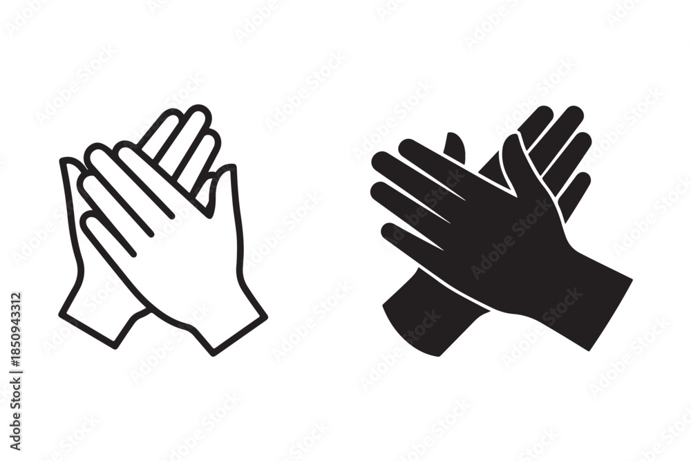 Fototapeta premium Clapping hands black icon silhouette on white background