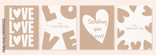 Happy Valentine’s Day greeting card set collection with cute lettering typography vector illustration