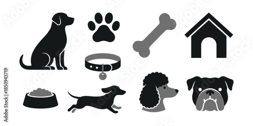 Dog and pet accessories simple vector icons