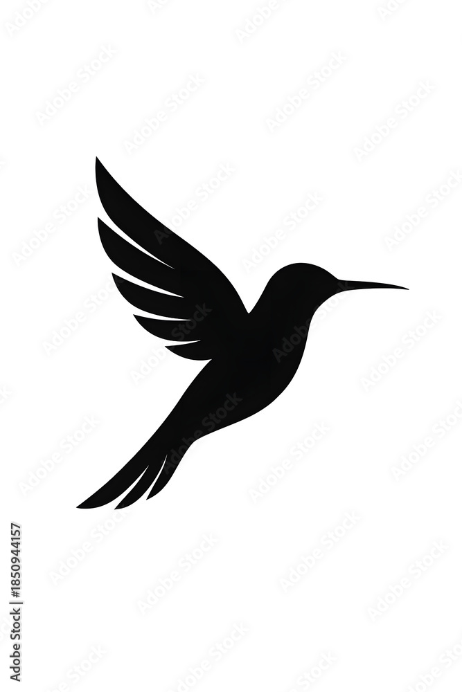 Obraz premium A simple black vector silhouette of a hummingbird flying with spread wings