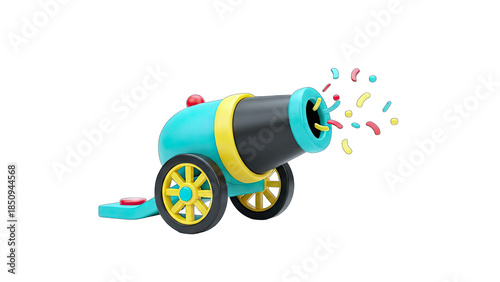 Cartoon Cannon Firing Confetti on White Background