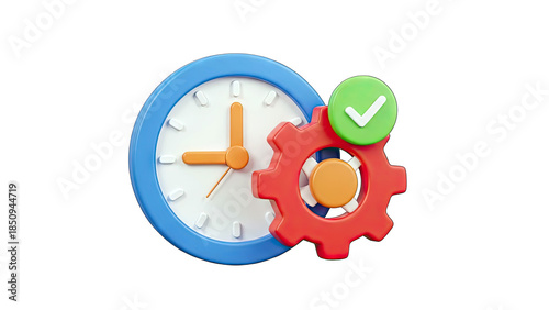 Clock with Gear and Checkmark: Time Management Concept