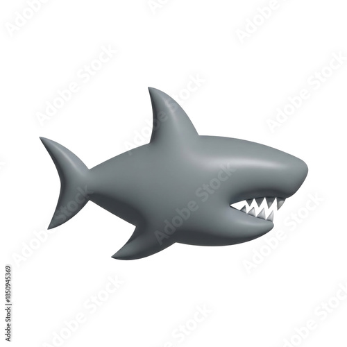 Gray 3D Cartoon Shark Isolated on Black Background