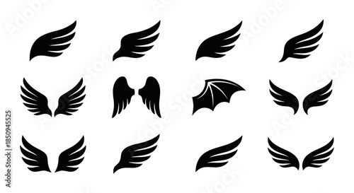 Angel and demon wings silhouette icons collection