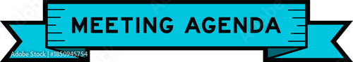 Blue ribbon label banner with word meeting agenda on white background