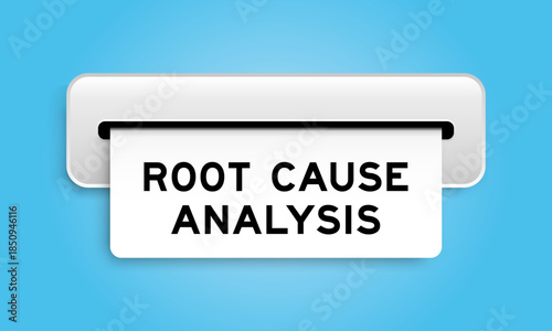 White coupon banner with word root cause analysis from machine on blue color background