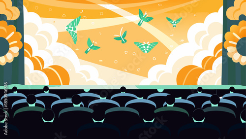 Serene sunset with fluttering butterflies