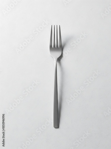 Single Stainless Steel Fork on White Surface for Culinary Presentation