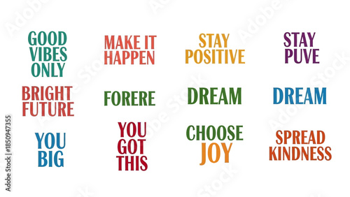 Collection of Motivational and Positive Affirmations Isolated on White Background