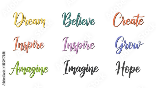 Inspirational words collection showcasing positive affirmations for creative motivation and