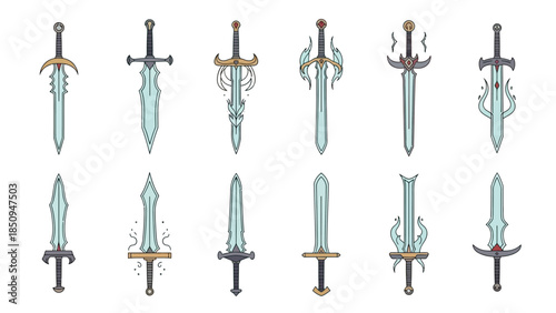 Collection of fantasy swords vector illustration featuring a set of unique designs