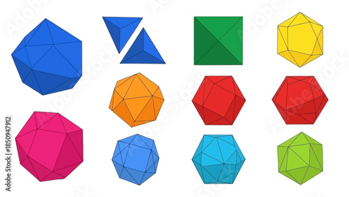 Vibrant array of geometric shapes demonstrating principles of geometry and design concepts
