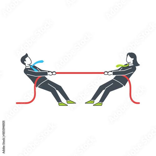 Tug of war business competition conflict rivalry struggle opponents man woman teamwork conflict resolution strategy strength power contest opposing forces