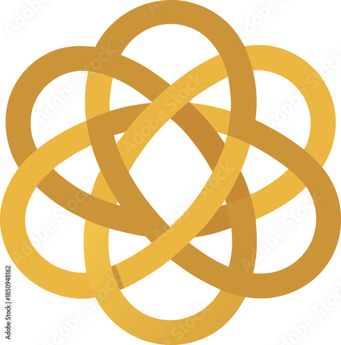 Intertwined golden knot pattern depicting unity and complexity
