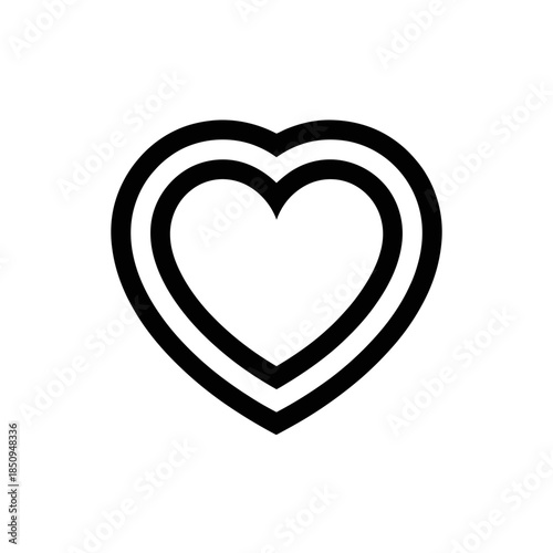Heart vector black line drawing with nested hearts for modern design, perfect for valentines day cards, wedding invitations, and logos.