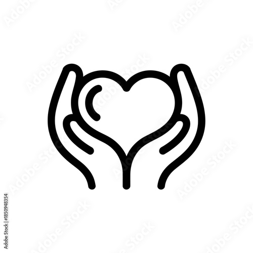Heart vector with hands cradling symbolizes care with precise vector design. Suitable for healthcare materials, charity campaigns, and emotional content.