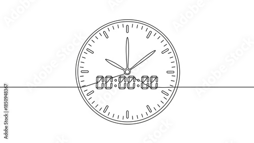 Continuous Line Art of a Minimalist Digital Clock Face or Circular Gauge
