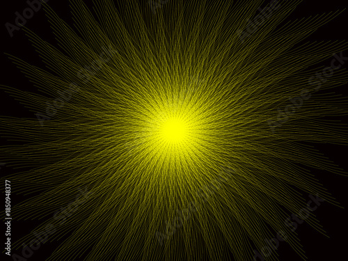 Abstract yellow explosion of light particles emanating from a bright center
