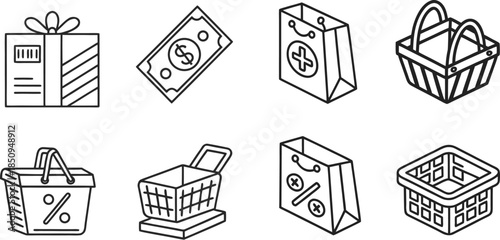 set of vector icons for sale, a set of minimalist line icons .