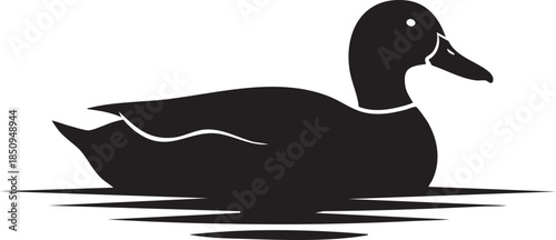Duck swimming silhouette icon isolated on white background, black waterfowl logo vector graphic.