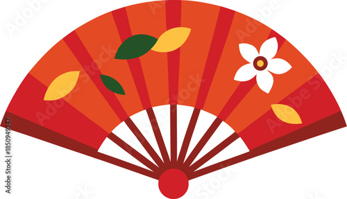 Traditional japanese fan, ornate folding, flower and leaf pattern