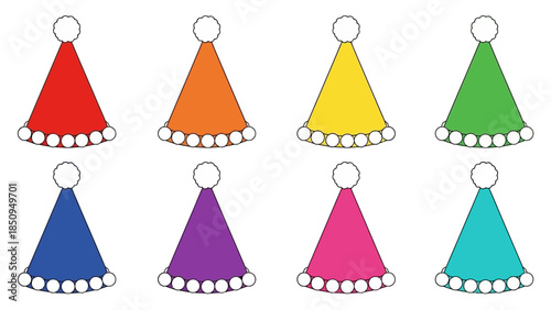 Colorful Array of Party Hats for Celebrations and Festive Occasions Design Element