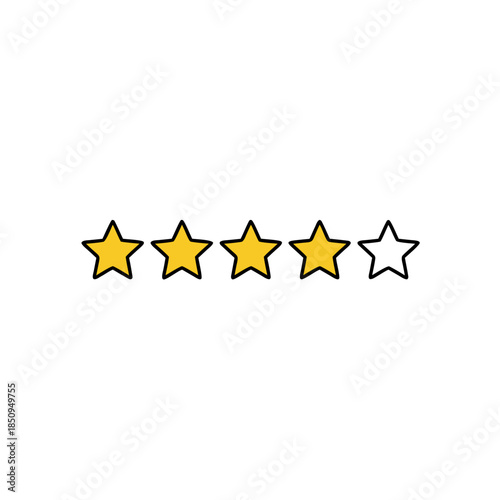 Three out of five yellow stars customer feedback rating icon, simple vector graphic for product reviews, service quality evaluation, and user satisfaction display