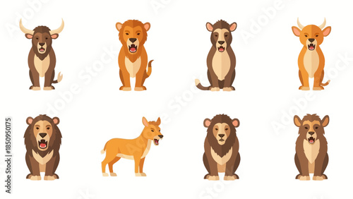 Diverse collection of flat vector cartoon animal characters on a white background ready for your