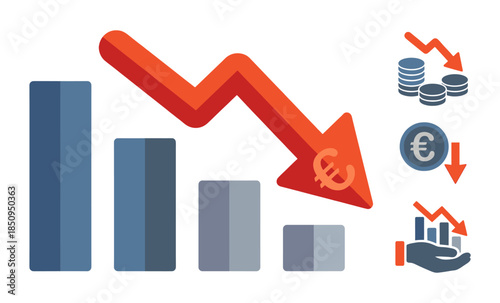 Euro currency market financial crisis with business chart down