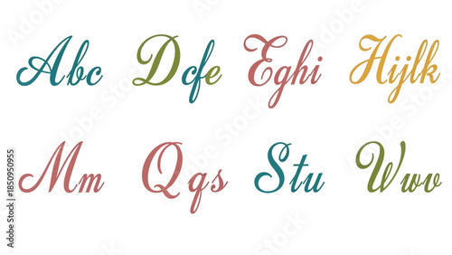Elegant and Decorative Calligraphic Alphabet Letters in Various Colors for Graphic Design