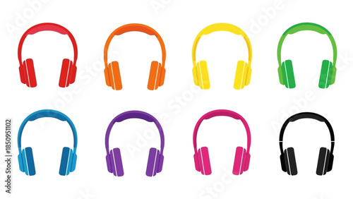 Vibrant collection of colorful headphones in a visually appealing design layout perfect for