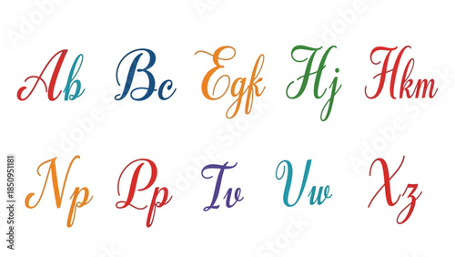 Elegant colorful handwritten font design featuring uppercase and lowercase letters illustration