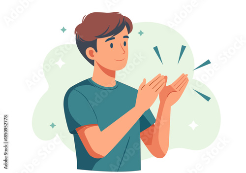 Illustration Young Man Smiling and Clapping Hands