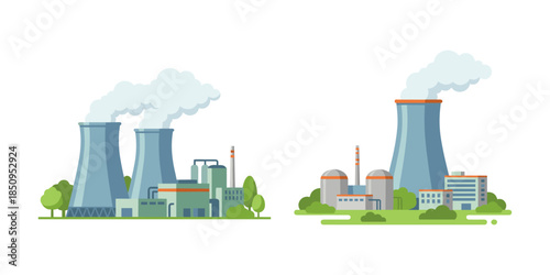 Nuclear power plants generating electric energy at factories