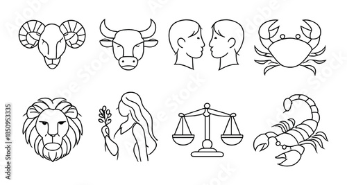 Zodiac signs illustration with aries taurus gemini cancer leo virgo libra scorpio