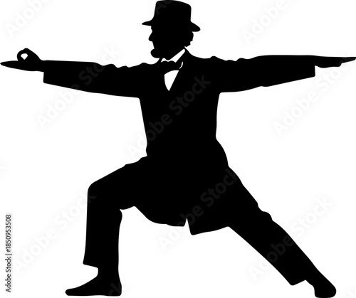 Abraham Lincoln doing yoga, a unique blend of history and wellness, perfect for educational materials, wellness blogs, historical fiction, and creative projects