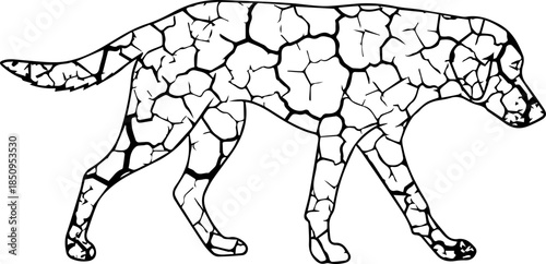 Unique cracked pattern dog graphic design element for creative projects, logo, brand identity, mascot, or pet adoption campaign imagery, originally vector art