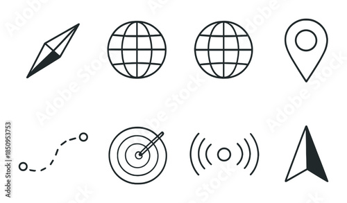 Navigation icons set on metal background featuring various symbols