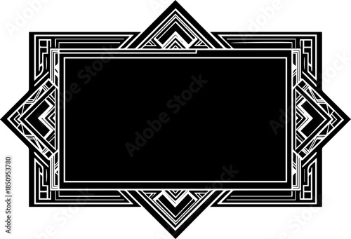 Elegant art deco frame with geometric patterns and central black rectangle for text or design elements