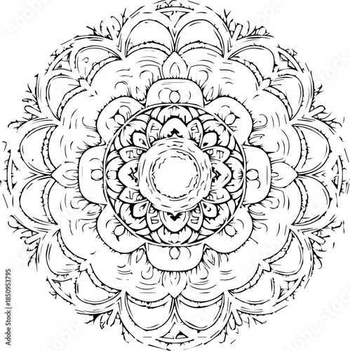 Intricate floral mandala design, elegant symmetrical pattern, perfect for spiritual art, decorative prints, or wellness branding projects