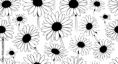 Delicate hand drawn daisy floral pattern creates a charming, natural aesthetic perfect for spring designs and summer decor.