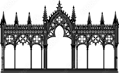 Majestic gothic architectural facade with intricate detailing, evoking historical grandeur and timeless elegance for sophisticated design projects.