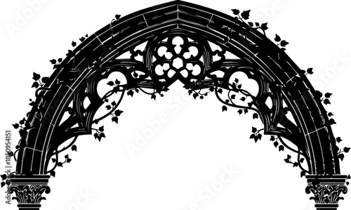 Elegant gothic archway adorned with delicate ivy vines, evoking timeless architectural beauty and historical charm for design projects.