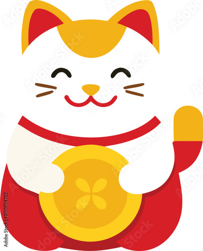 Lucky maneki-neko beckoning cat illustration for good fortune