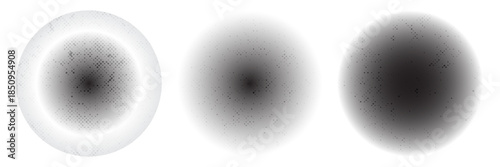 Set of abstract circular shapes with grainy, stippled texture. Collection of dotwork to create a noise gradient, perfect for retro shading or grunge design elements