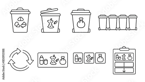 Recycling and waste management icons on dark background