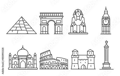 Iconic world monuments line art collection