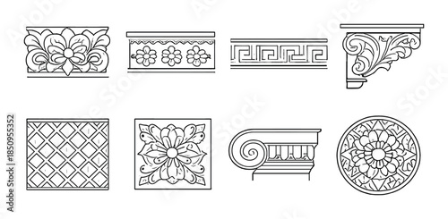 Intricate architectural patterns and floral motifs collection